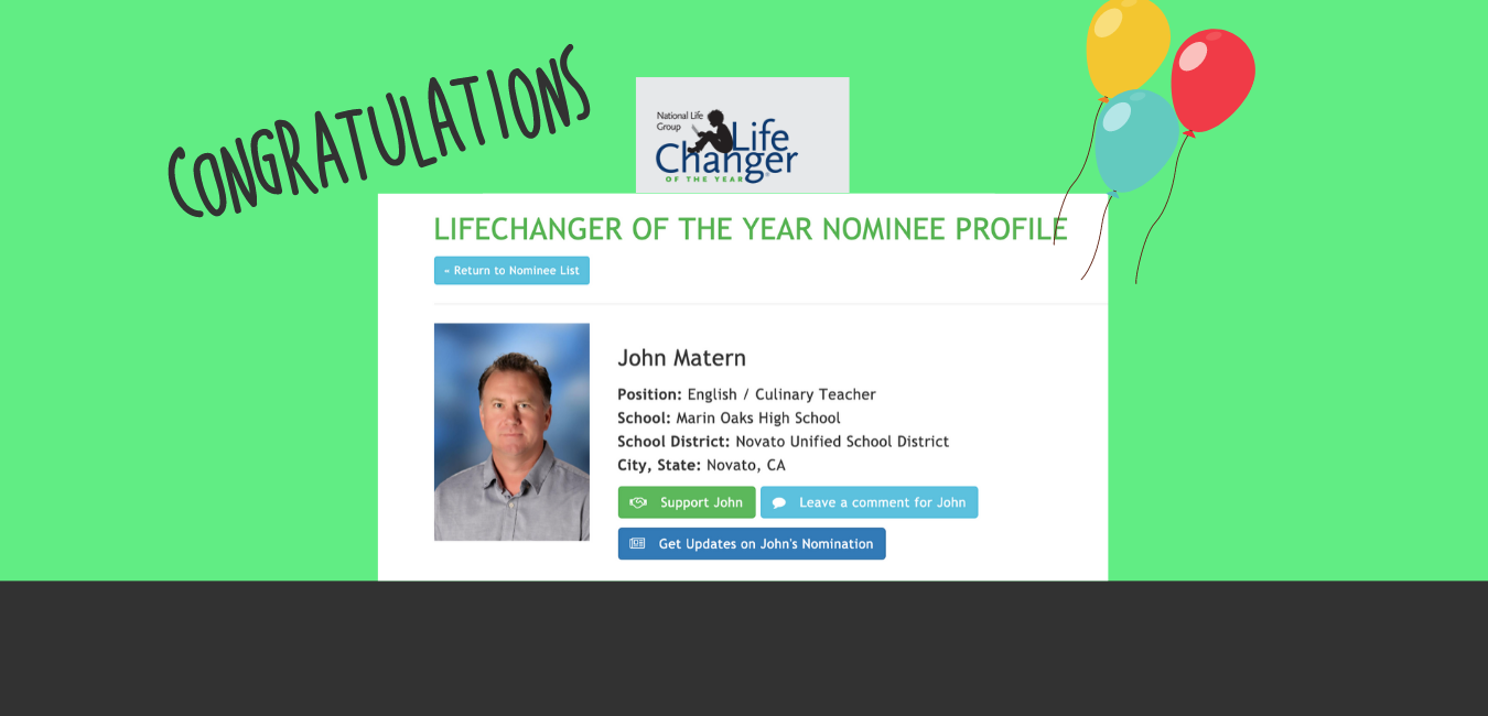 John Matern nominated for LifeChanger of the year